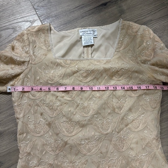 Adrianna Papell 100% Silk Champagne Beaded Evening Top Blouse Sz 8P Elegant - Picture 8 of 10